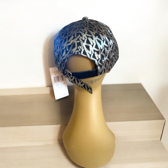 Michael Kors Monogrammed Black & Silver Metallic Baseball Cap OS NWT - Picture 6 of 14